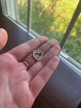 14K Yellow and While Gold Heart Pendant Necklace Charm